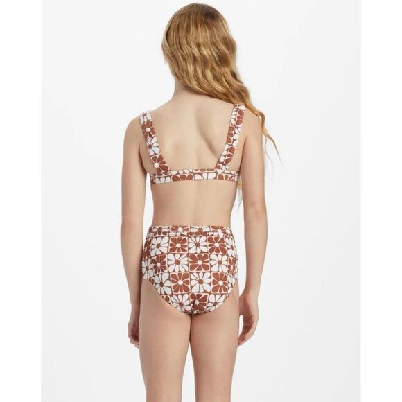 Billabong Girl's A Flower For You Golden Brown High Waisted Tankini Bikini S - Picture 2 of 6